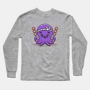 Cute Octopus With Takoyaki Cartoon Vector Icon Illustration Long Sleeve T-Shirt